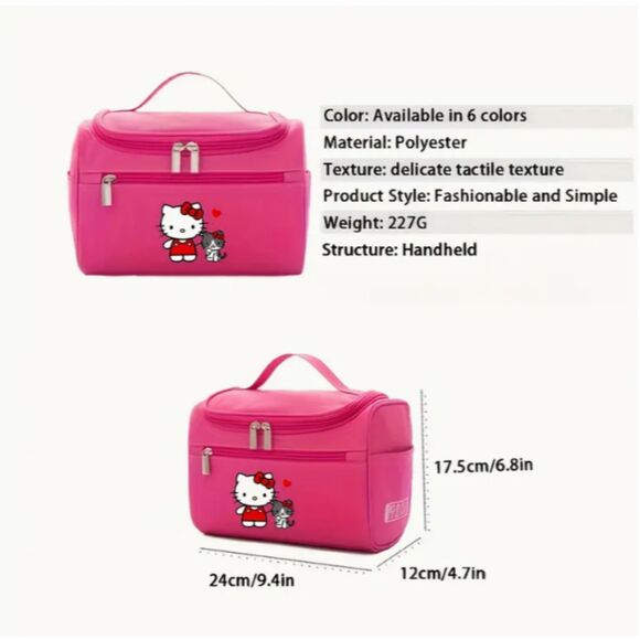 Sanrio Hello Kitty Pink Travel Cosmetic Bag Compartments Hanging Hook - Picture 7 of 10
